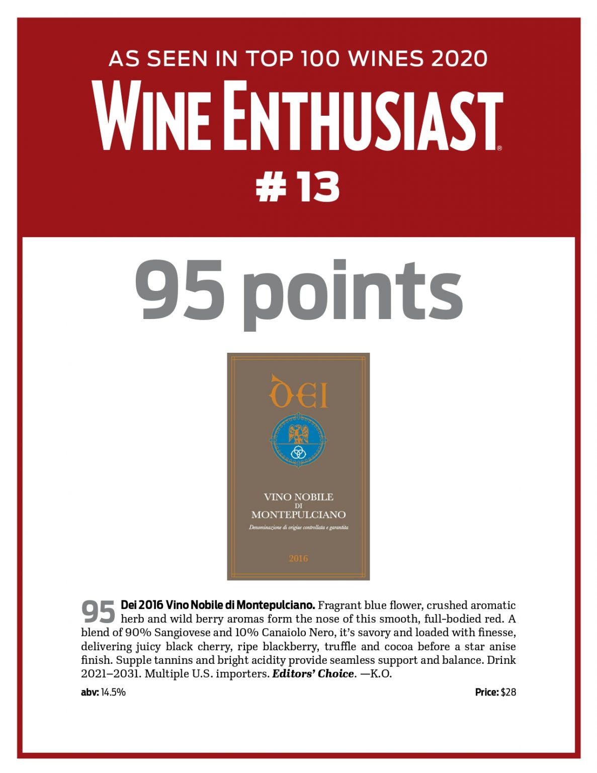 Wine Entusiast – TOP 100 WINES 2020